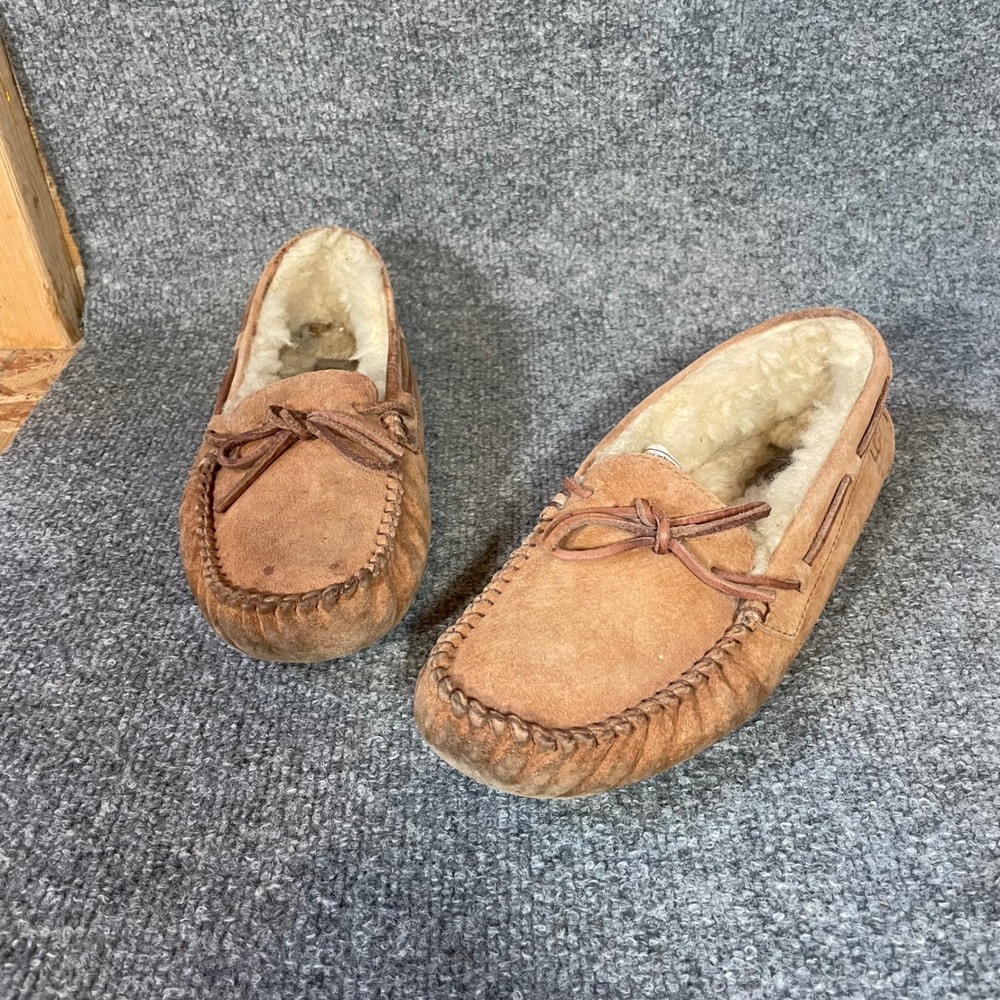UGG Ansley Moccasin Slippers Womens 8 Chestnut Suede Sheepskin 3312